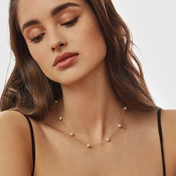 SHERLOVE Freshwater Pearl Necklace Women Gold Dainty Choker Necklace - Picture 6 of 6